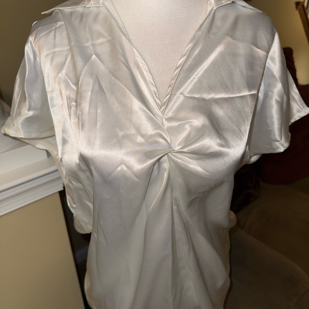 Shein Elegant White Satin Blouse
